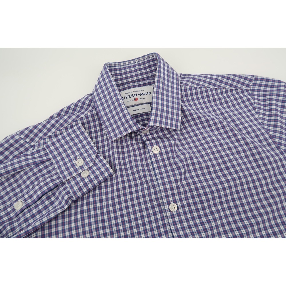 Mizzen + Main Mens Medium Trim‎ Fit Performance Blue Gingham Checks Sport Shirt